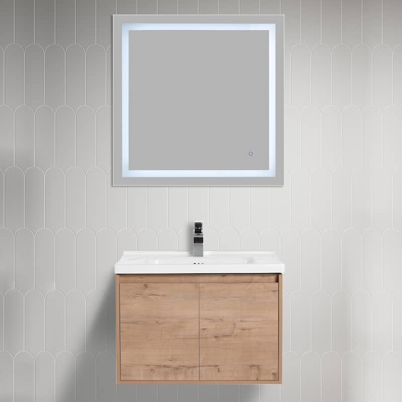 Blossom 28" Wall Mounted Floating Bathroom Vanity with Ceramic Sink - Classic Oak