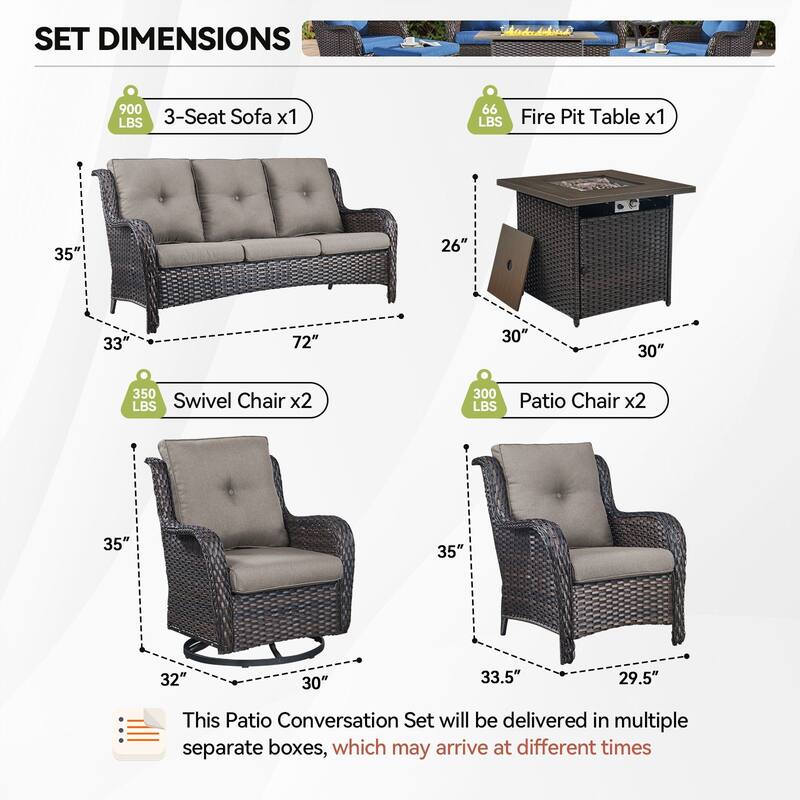 Pocassy Fire Pit Table with Sofa Swivel Chairs Set
