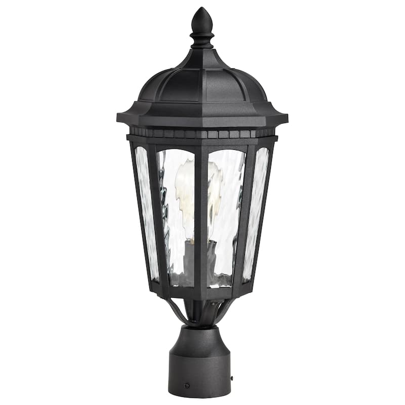 East River Outdoor Post Light Pole Lantern 1 Light Matte Black Finish Clear Water Glass