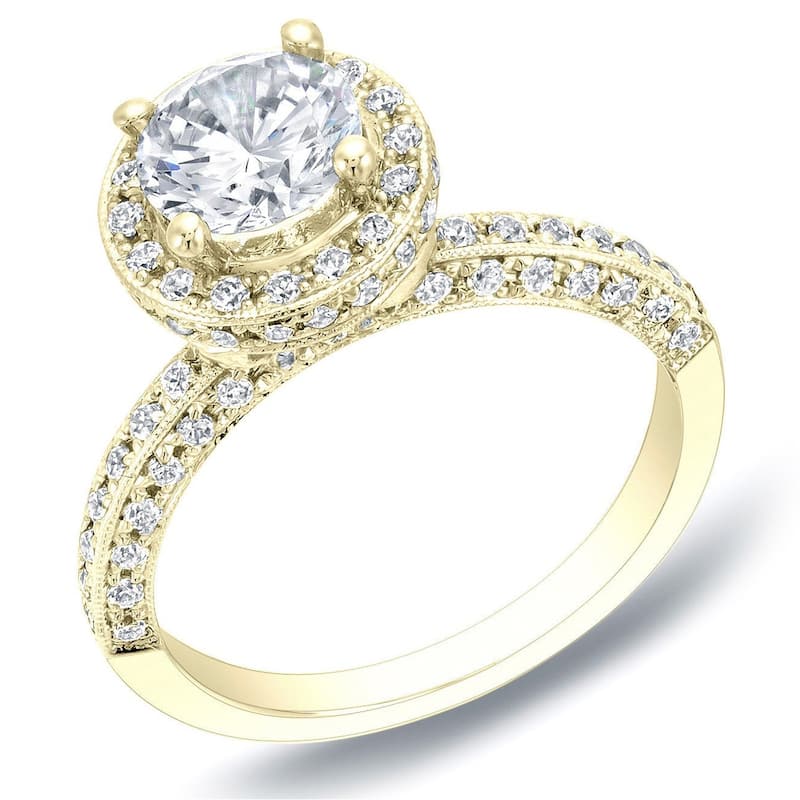Auriya 14k Gold 1 1/4ctw Vintage Round Halo Diamond Engagement Ring Certified - Yellow - 4