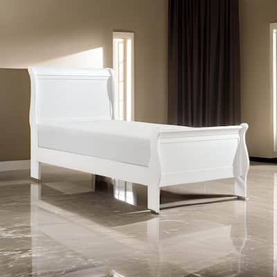 Vele Twin Size Bed with Panel Headboard, Sleigh Design, White Wood Finish
