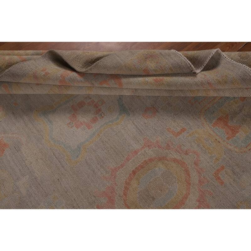 Beige Oushak Turkish Area Rug Hand-Knotted Wool Carpet - 8'9"x 11'10"