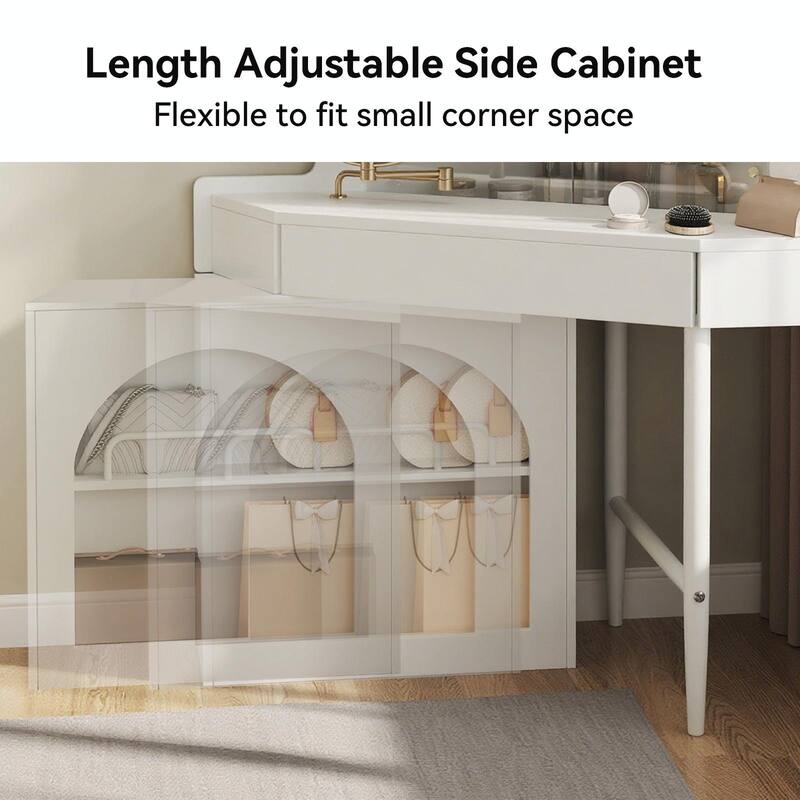 Corner Makeup Vanity Desk with Mirror & LED Lights