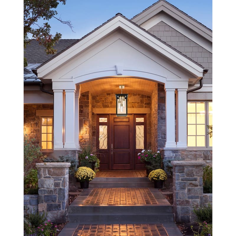 LED Large Outdoor Pendant Light Fixtures, LED Integrated Bulbs Included 3-Light Black and Brass Outdoor Hanging Lantern Light