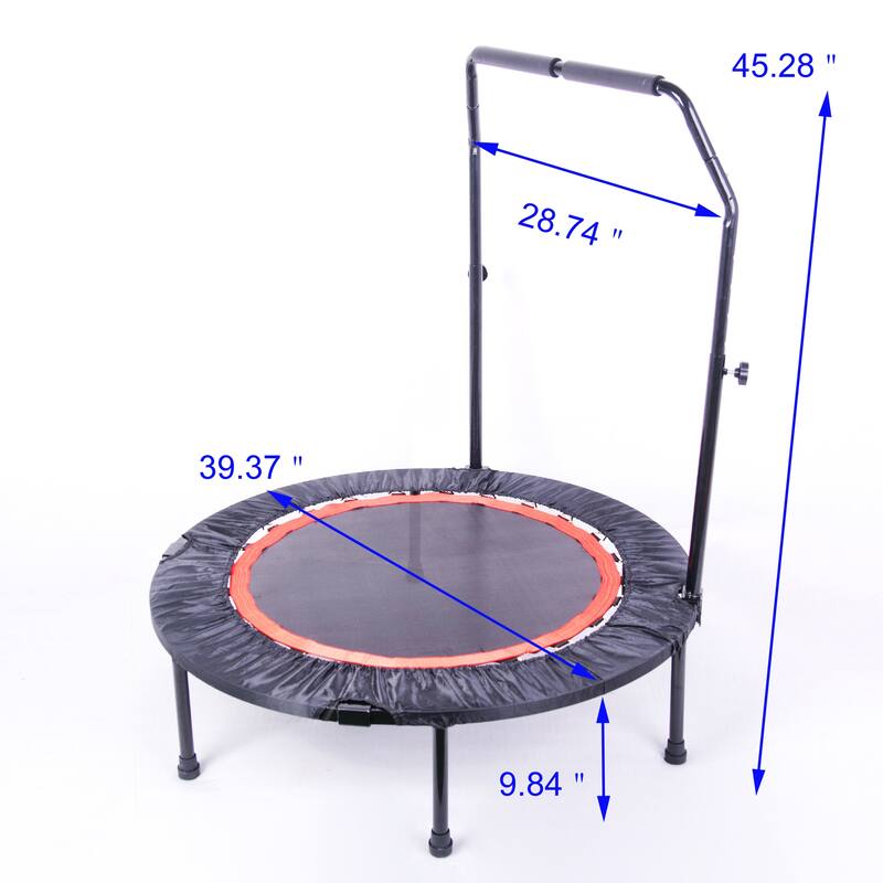 40 in. Mini Foldable Rebounder Fitness Trampoline,Adjustable Handrail
