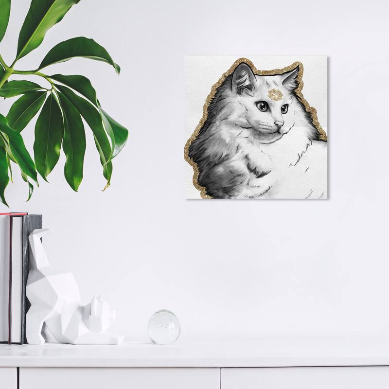 Wynwood Studio Canvas Fashion and Glam Gold Kiss Feline II White and Metallic Gold Glam Wall Art Canvas Print - 12 x 12