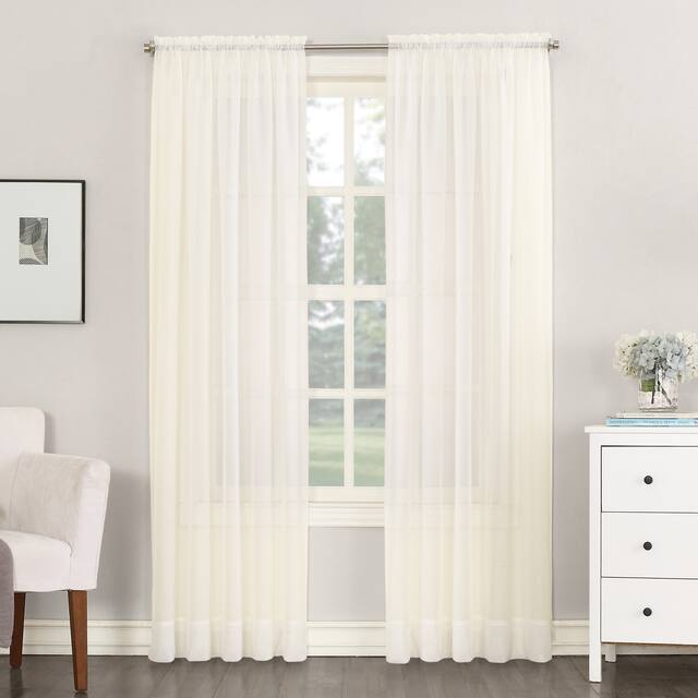 No. 918 Emily Voile Sheer Rod Pocket Curtain Panel, Single Panel - 59x120 - Eggshell