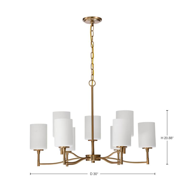 Liam 9 Light Chandelier Burnished Brass White Opal Glass - Burnished Brass