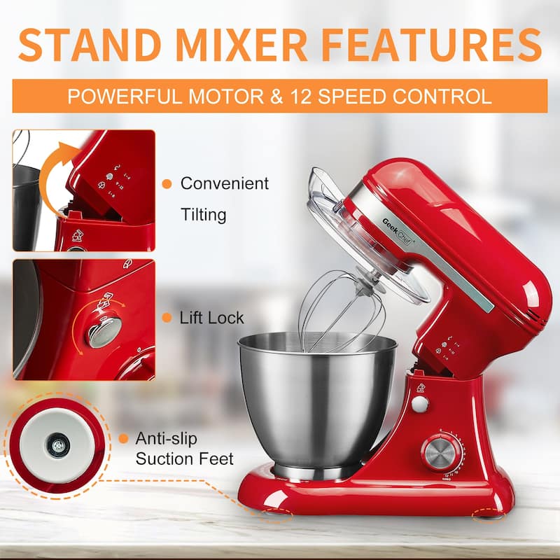 Anmytek Tilt-Head 4.8QT 12 Speed Electric Stand Mixer with Dough Hook Whisk Beater Bowl for Home Kitchen Use