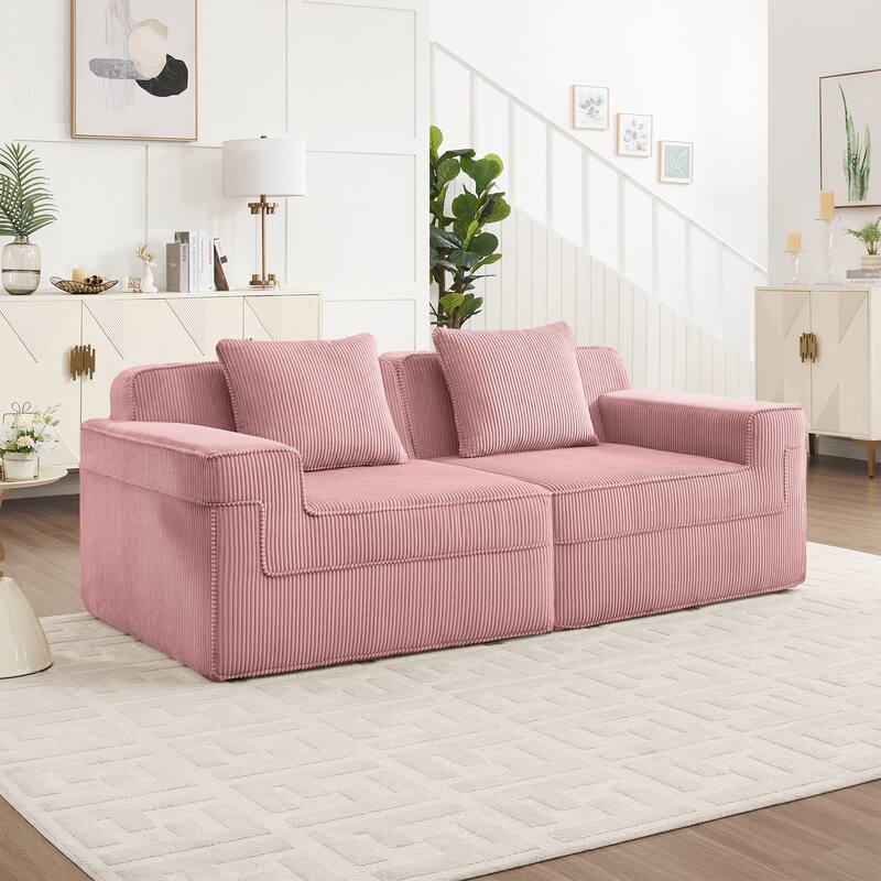 GDFStudio - Modular Corduroy Boneless Cloud 81" Loveseat with Deep Seat