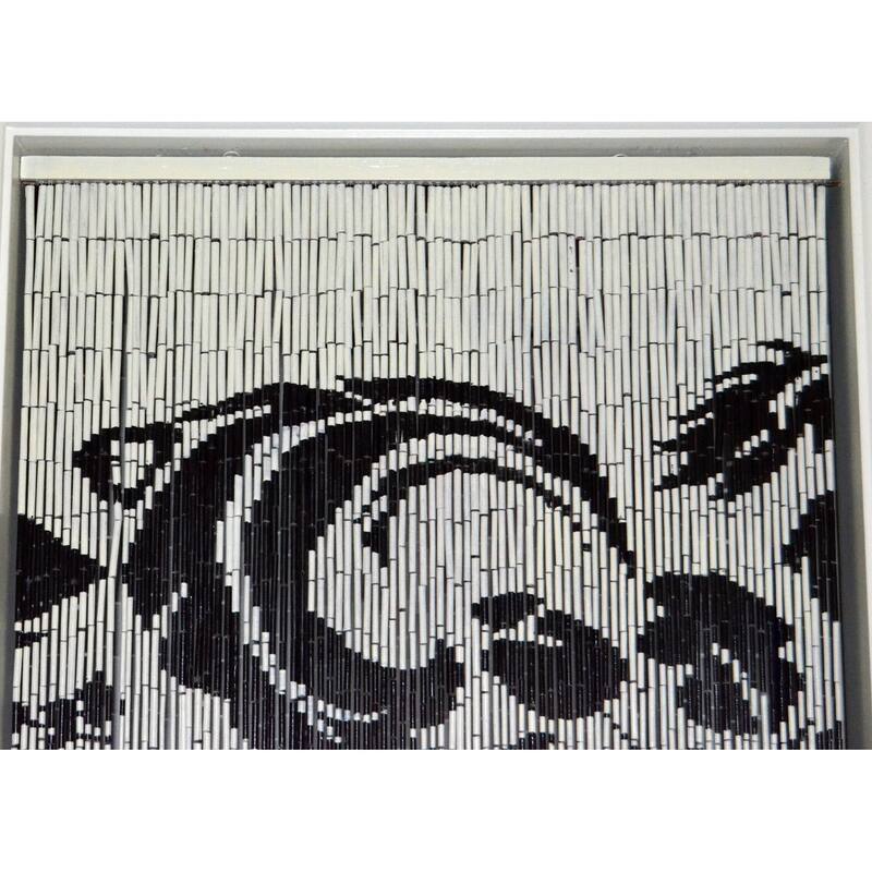 Handpainted Black and White Floral Indoor Bamboo Curtain - 36 x 80