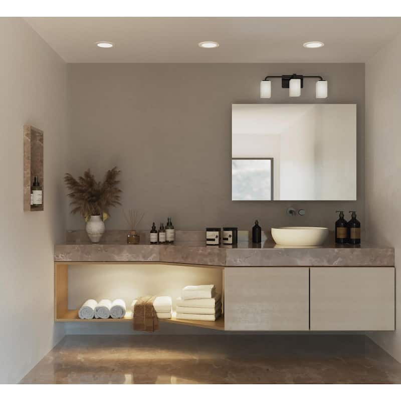 Cowan Collection Three-Light Matte Black Opal Glass Bath Vanity Light - 23.5 in x 7.75 in x 8.5 in