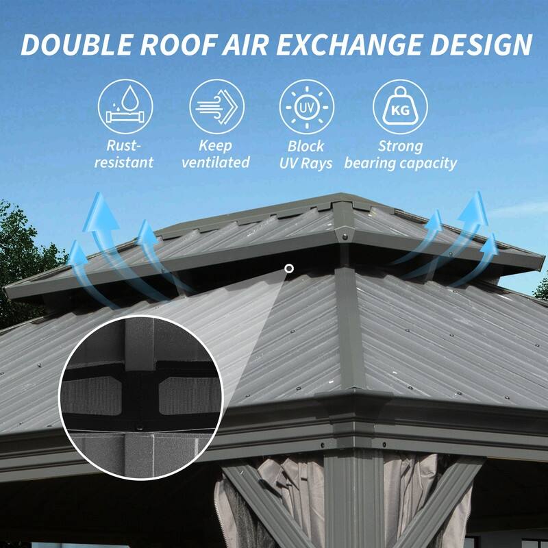 Domi Hardtop Gazebo with Galvanized Steel Double Roof and Aluminum Frame