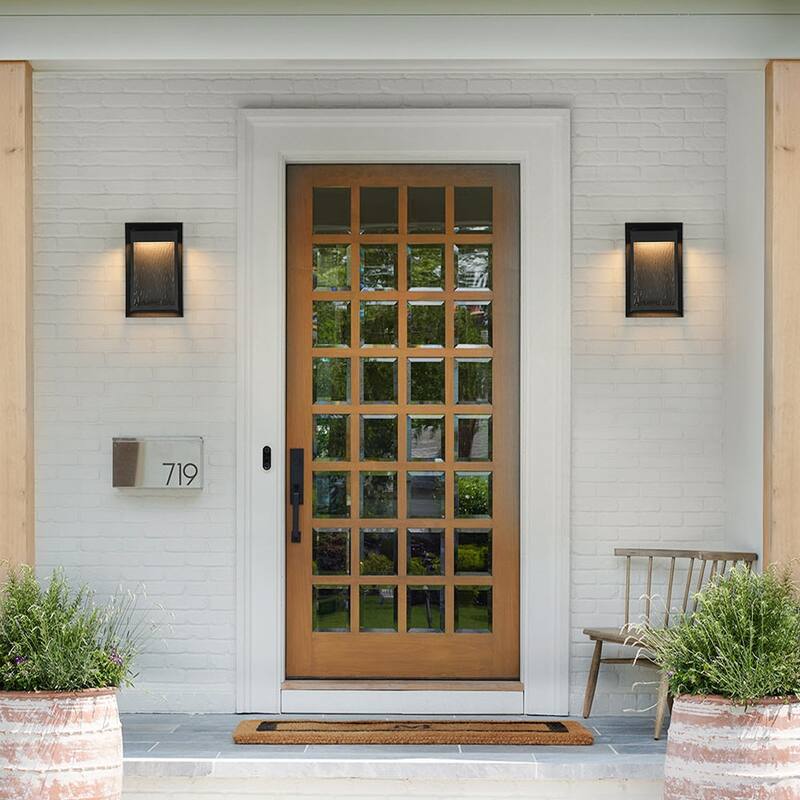 Dimmable LED Rectangle Frame Water Patterned Exterior Wall Sconce - 7.9 in