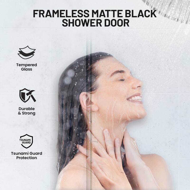 Mountain 48-inch Reversible Frameless Sliding Glass Shower Door with Soft-Close System