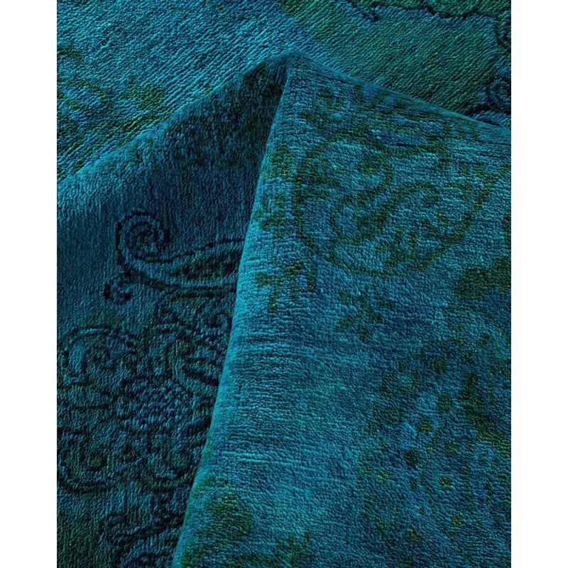 Overton Hand Knotted Wool Vintage Inspired Modern Contemporary Overdyed Blue Area Rug - 8' 0" x 10' 3"