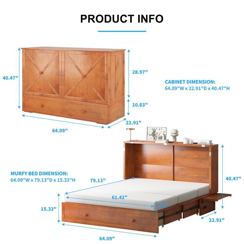 Mixoy Murphy Bed,Cube Cabinet Chest Bed with Charging Station