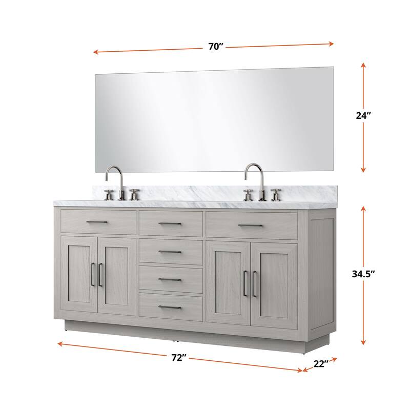 Abbey Bath Vanity with Carrara Marble Top, Sink, Mirror and Faucet