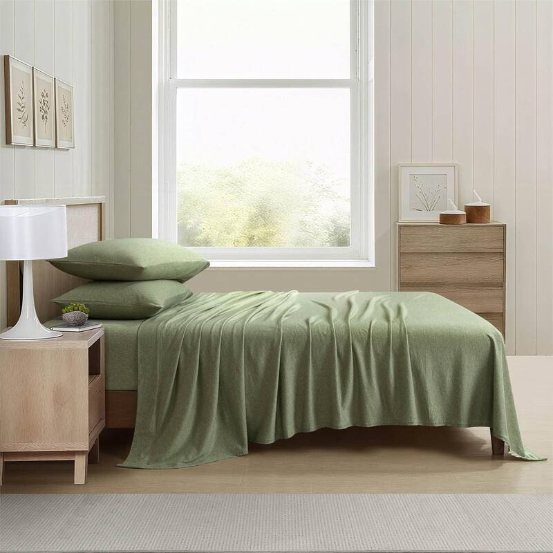 Aeropostale Super Soft Heather Green Jersey Knit Sheet Set All-Season Comfort