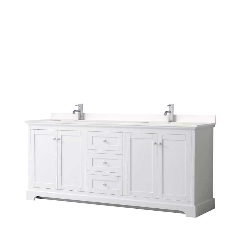 Avery 80-inch Double Vanity, Quartz Top - White, Chrome Trim, White Quartz Top