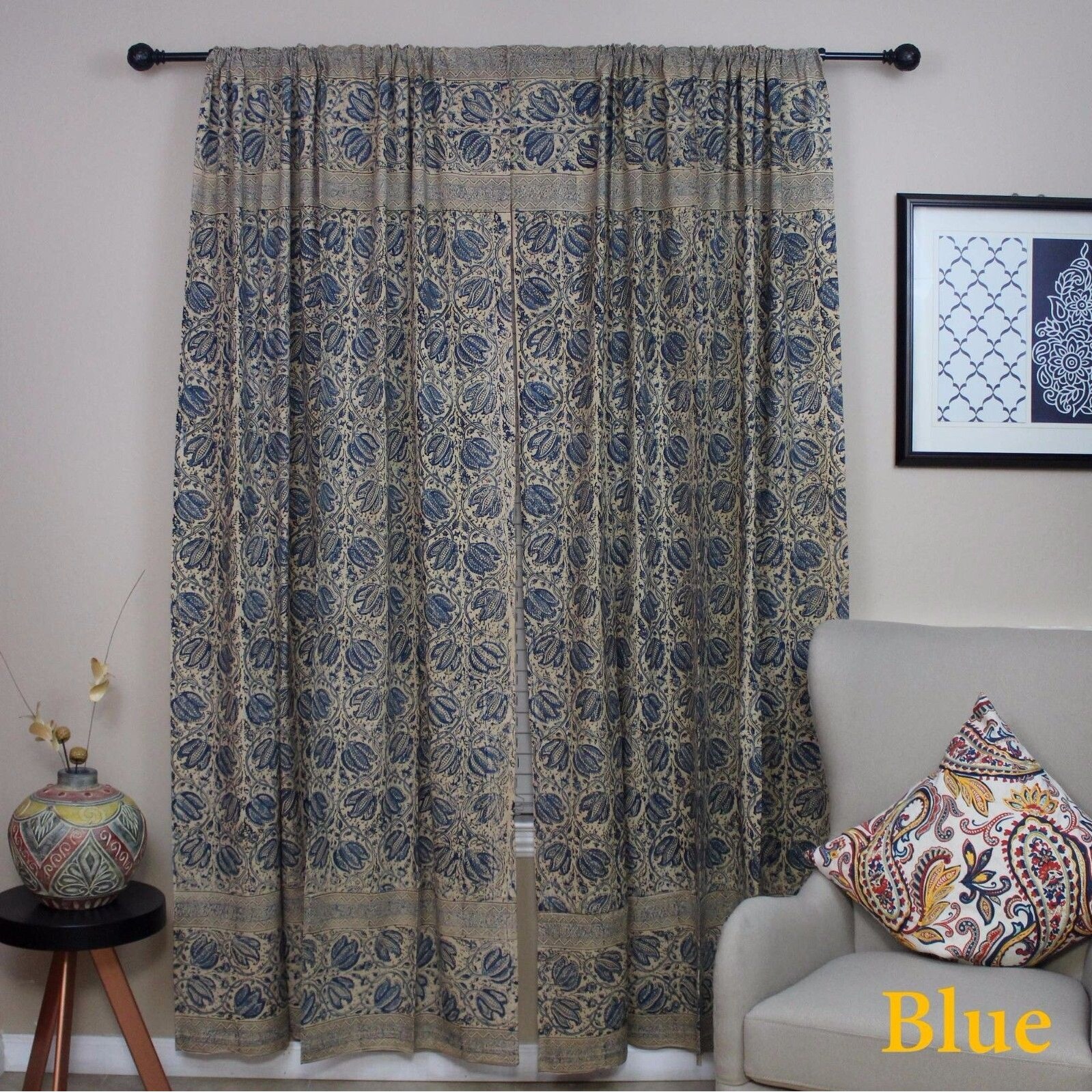 Shop Cotton Mandala Foral Block Print Veggie Dye Curtain Panel