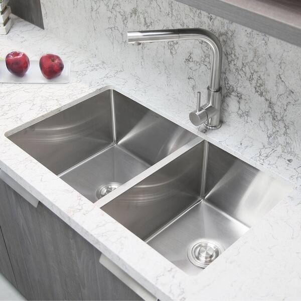 Shop 33 L X 19 W Stainless Steel Double Basin Undermount Kitchen Sink With Grids And Strainers On Sale Overstock 19976930