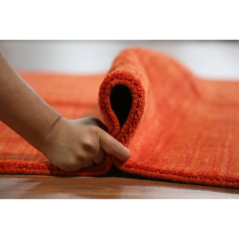 Orange Tribal Gabbeh Indian Rug Hand-Knotted Wool Carpet - 4'7" x 6'6"