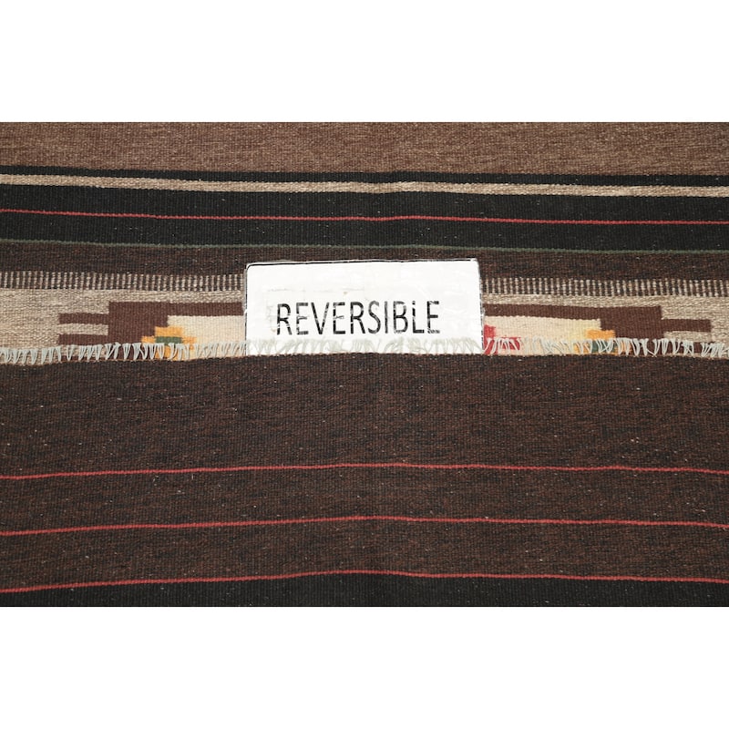 Hand Woven Oriental 100% Wool Carpet Southwestern Tribal Brown Kilim Area Rug - 10' 5'' X 6' 6''