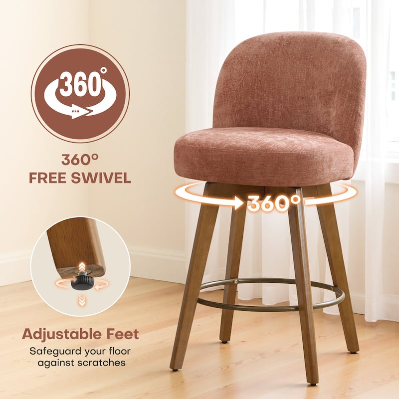 Fabric Upholstered Counter Height Swivel Bar Stools - 37.8"H x 19.7"W x 23.2"D