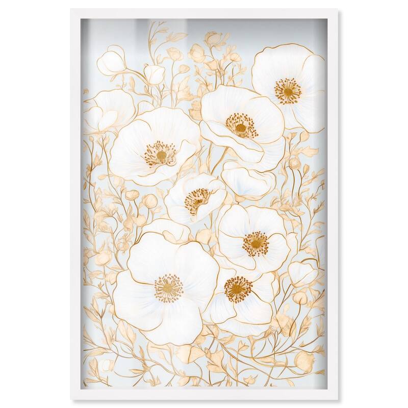White and Gold Poppies I Shadowbox by Art Remedy - White - 10" x 15"