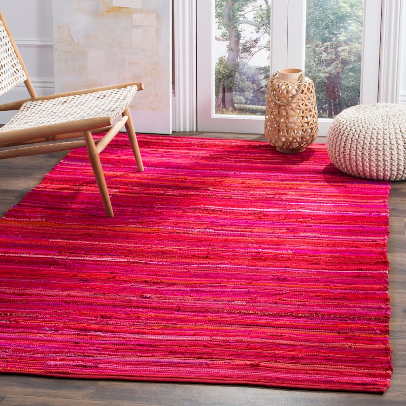 SAFAVIEH Handmade Rag Rug Sevim Casual Stripe Cotton Rug - 3' x 5' - Red/Multi - Rectangle