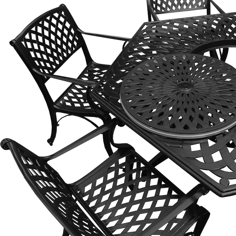 Lattice 63 inch Hexagon Dining Set with Lazy Susan and Six Chairs