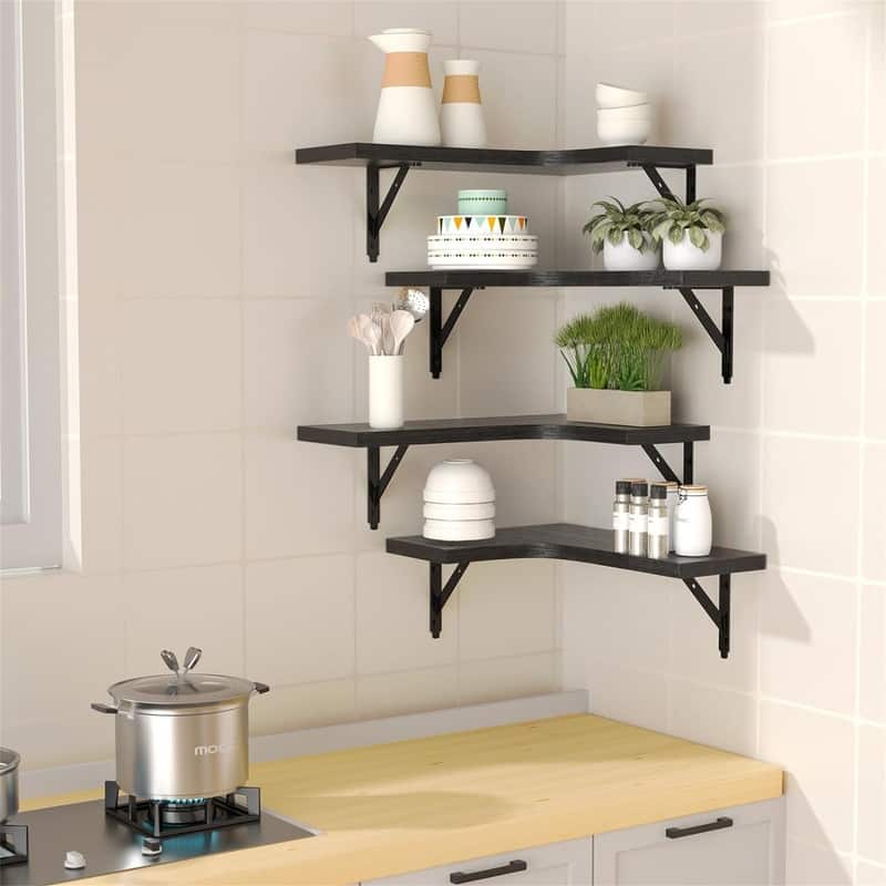 Corner Floating Shelves Wall Mounted Set of 4 - 11.4"D x 16"W x 0.6"H