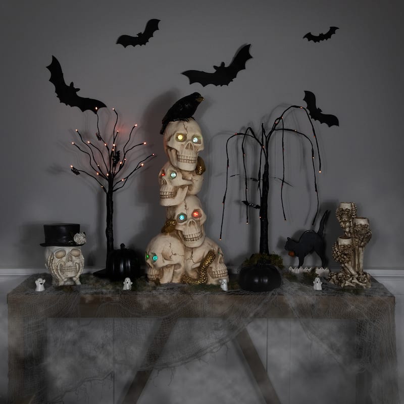LED Lighted Skull Tower with Raven and Snake Halloween Decoration - 27.5" - Multicolor