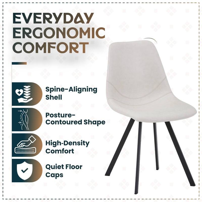 Markley Modern Ergonomic Leather Dining Chair with Black Steel Legs, Scratch-Resistant & Comfortable Kitchen Chair