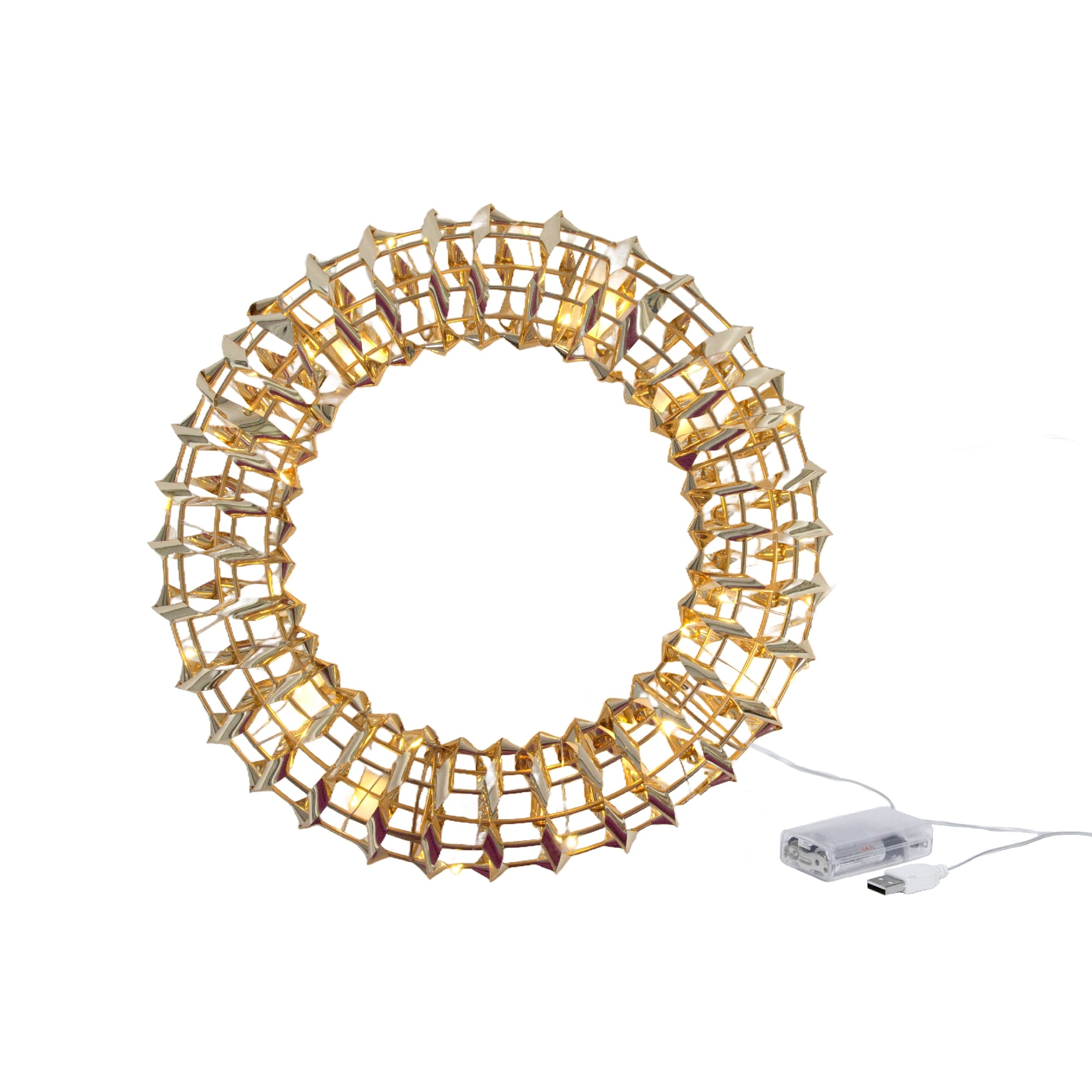 LED Gold Tinsel Wreath With Timer
