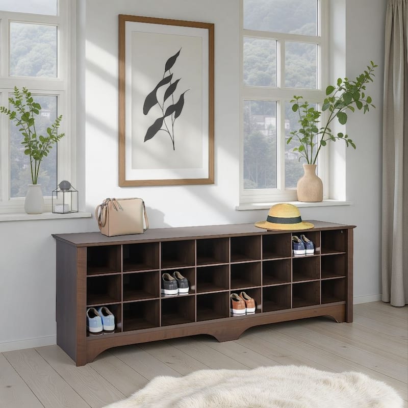 Prepac 24 pair Shoe Storage Cubby Bench, Multiple Finishes