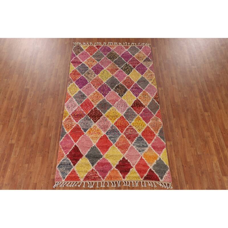Colorful Trellis Moroccan Pakistan Area Rug Handmade Wool Carpet - 5'0" x 8'8"