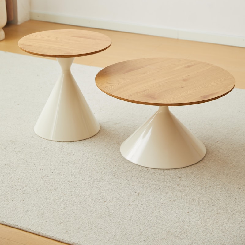 Round Coffee Table Set of 2 End Table for Living Room