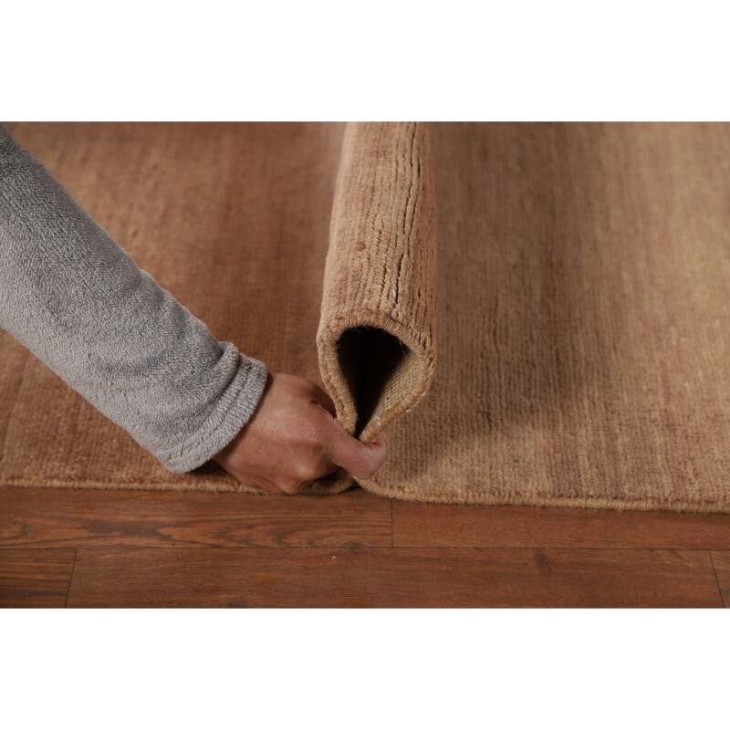 Gabbeh Modern Runner Rug Handmade Solid Brown Wool Carpet - 3'0"x 10'1"