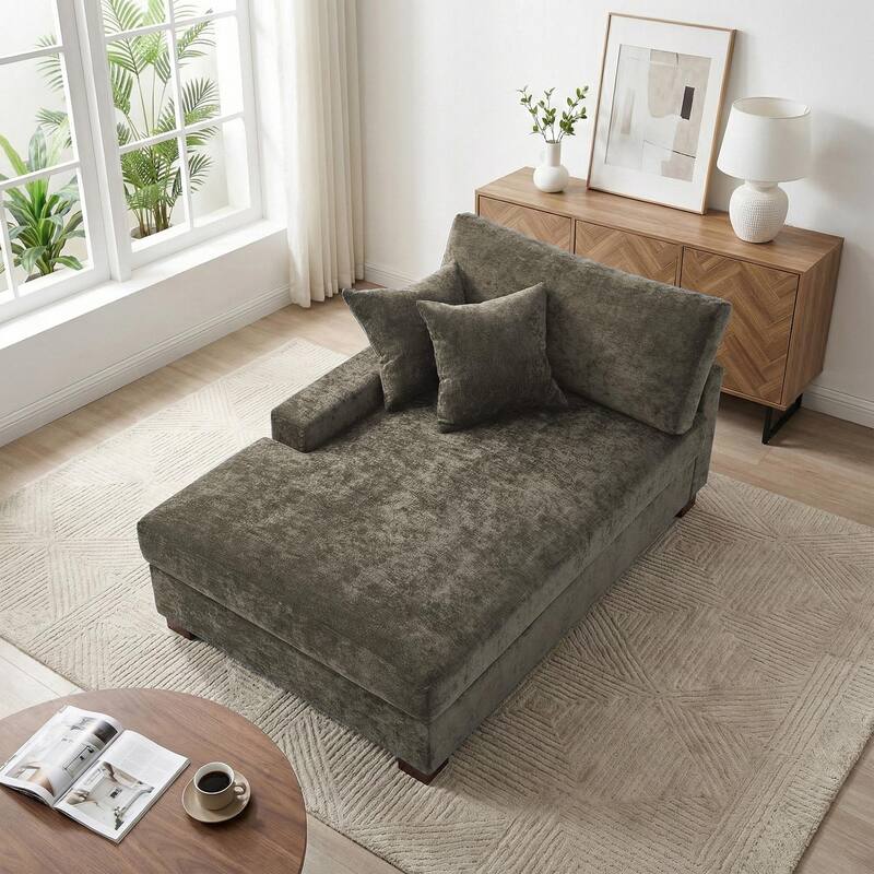 40.8"W Modern Chenille Upholstered Chaise Lounge with Pillow