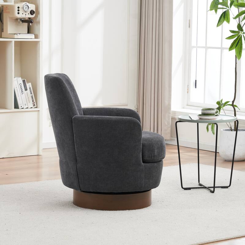 Polyester Swivel Barrel Chair - Dark Grey