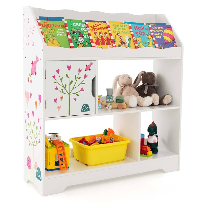 Costway Toy Storage Organizer 3-In-1 Kids Toy Shelf with Book Shelf, - See Details - White - See Details