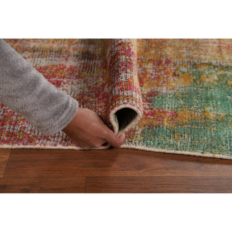 Contemporary Colorful Abstract Indian Area Rug Handmade Wool Carpet - 6'6"x 8'6"