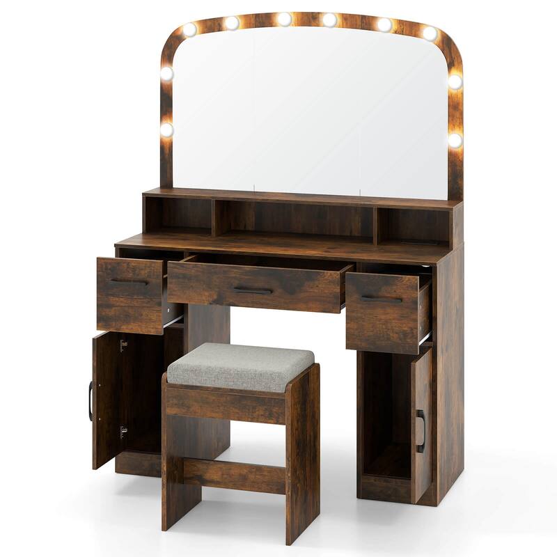 Costway Vanity Desk Makeup Table with with Stool Large Mirror 3-Color - See Details