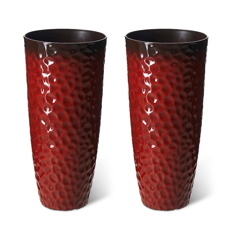 Glitzhome 31" H Oversized Tall Planter Honeycomb Textured Gradient Cobalt Blue Garden Plant Pots with Drainage Holes (Set of 2)