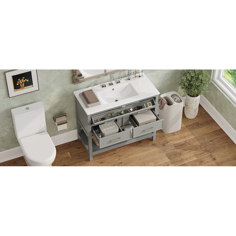 36" Vanity with Ceramic Sink,Vanity with Tip-Out Tray and 2 Full-Extension Drawers,Pulls and Close Drawer Slides Design