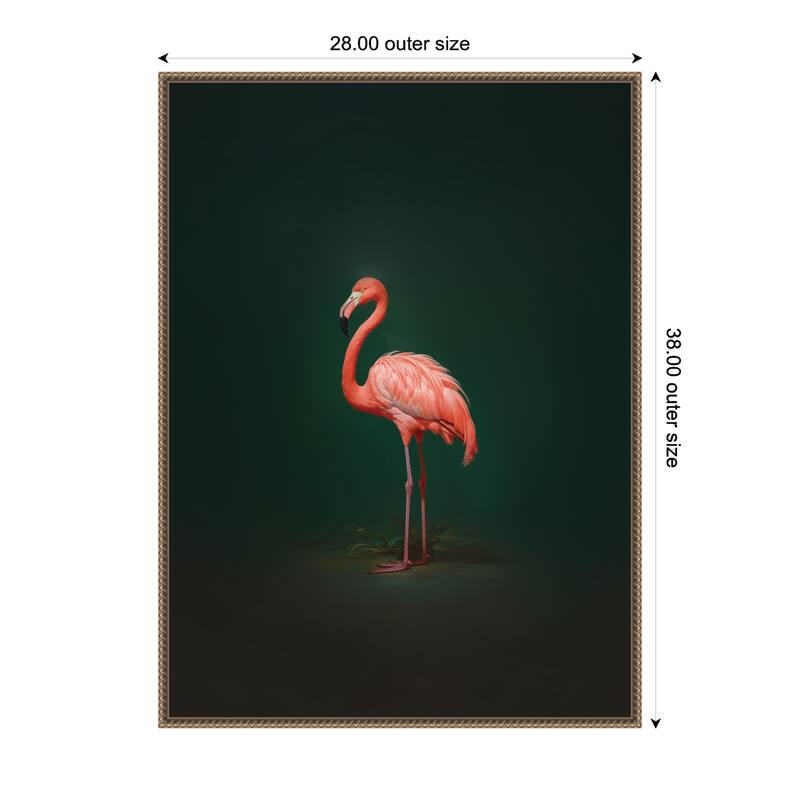 Kate and Laurel Flamingo Side View Rich Green Backdrop by The Creative Bunch Studio Framed Canvas Wall Art Print