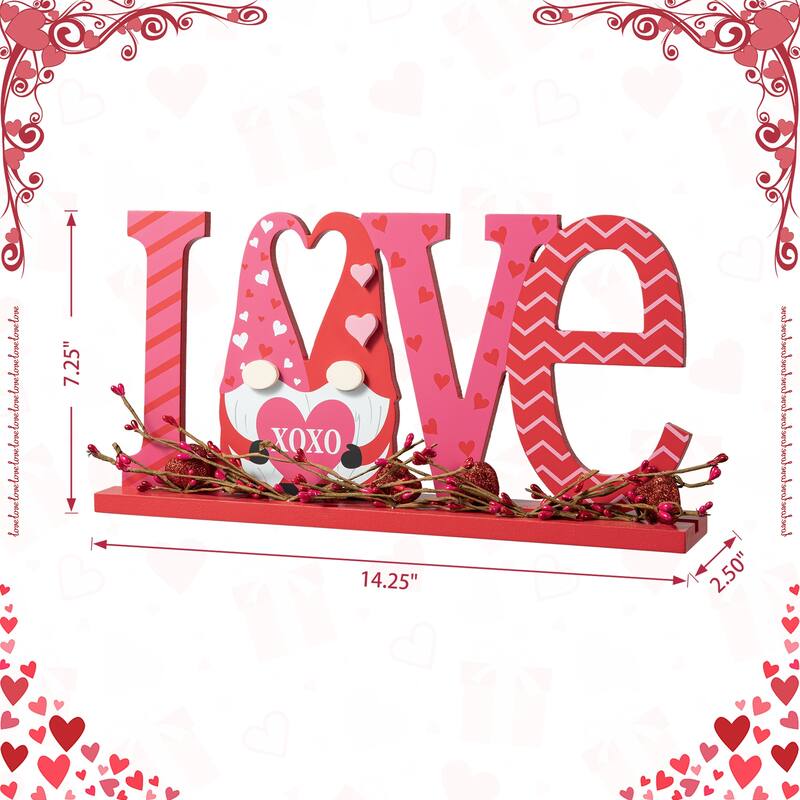 Glitzhome 14.25"L Valentine's LOVE Wooden Gnome Table Decor