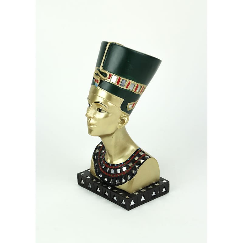 Golden Finished Ancient Egyptian Queen Nefertiti Bust Statue - 9.5 X 4.75 X 5.25 inches